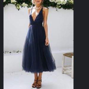 Blue Tulle Midi Dress